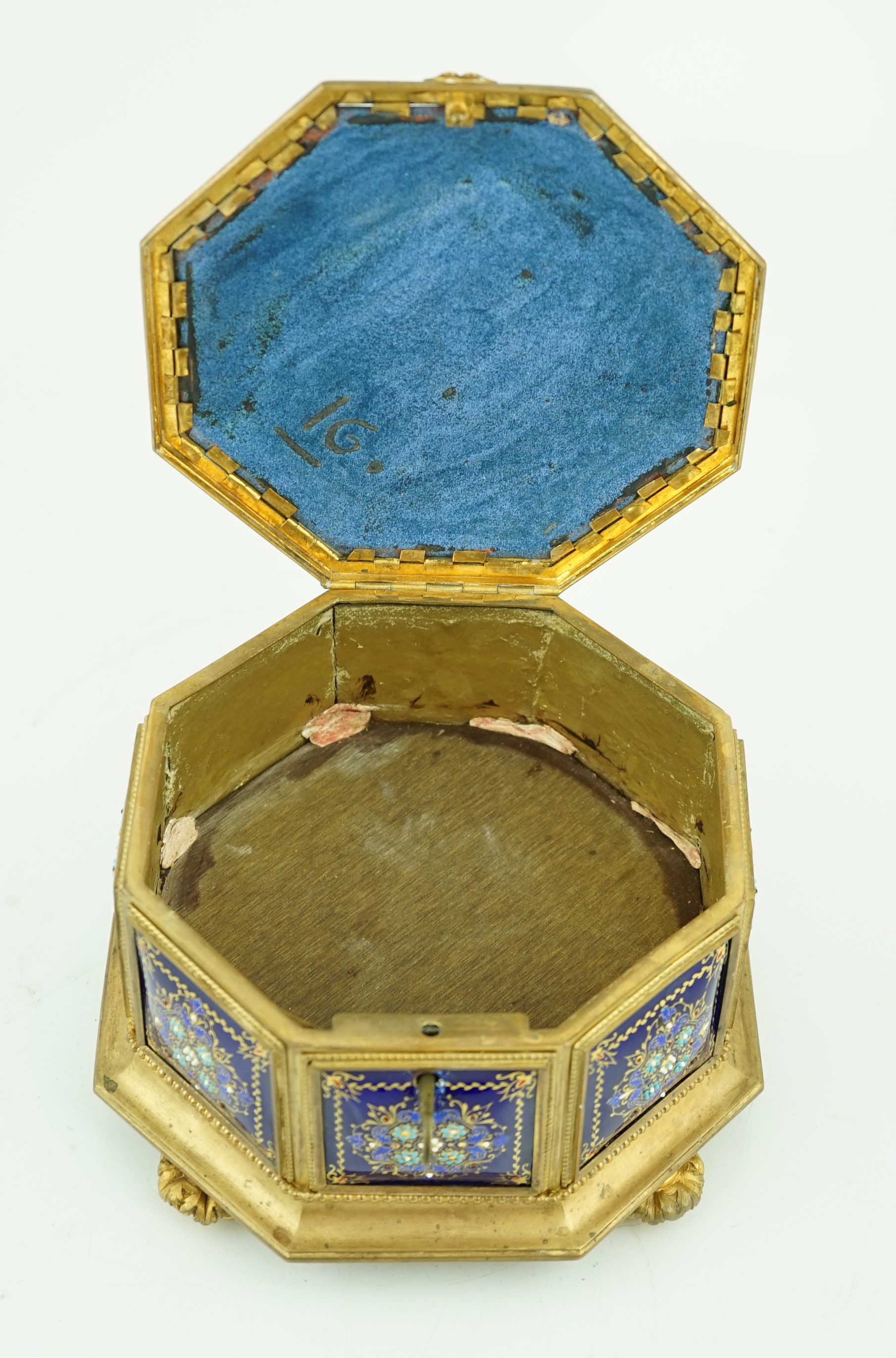 A 19th century French Limoges enamel casket, 18cm wide, 18cm deep, 10cm high